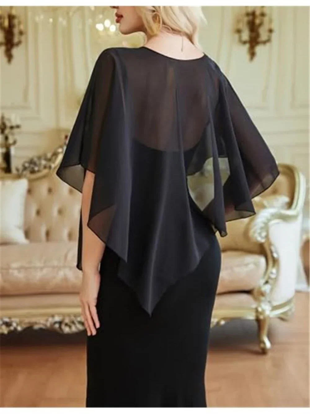 Women Chiffon Capelet Batwing Sleeve Wedding Shawl Sheer Cover Up